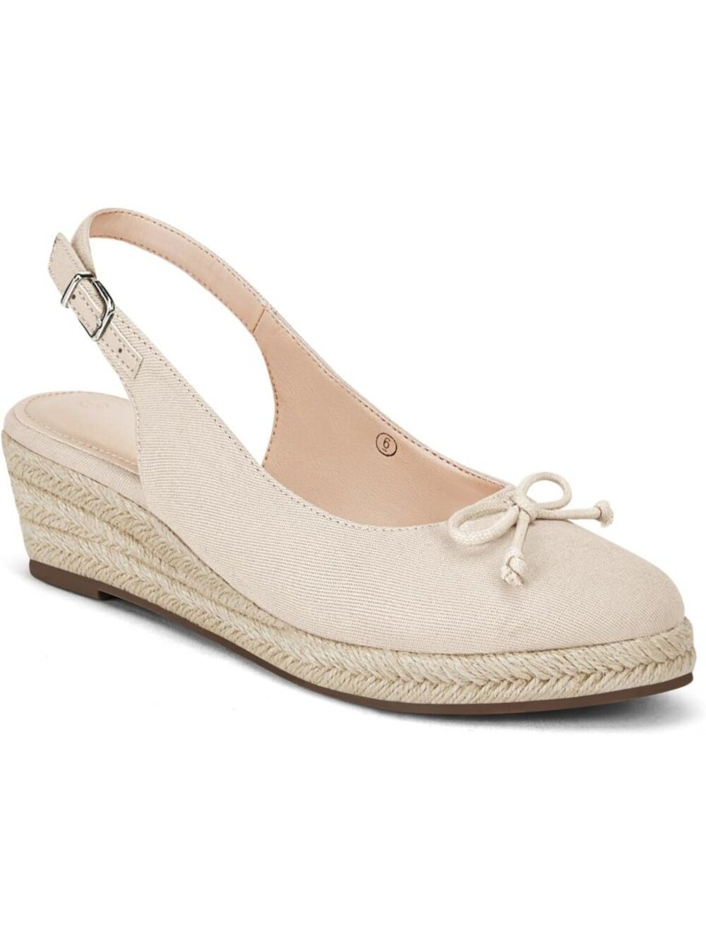 Women's Beige Closed Toe Platform Slingback Mid Low Heel Canvas Bow Dress Sandal